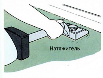 С помощью натяжителя натягивают ковролин