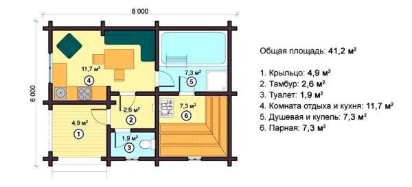Планировка небольшой но уютной бани
